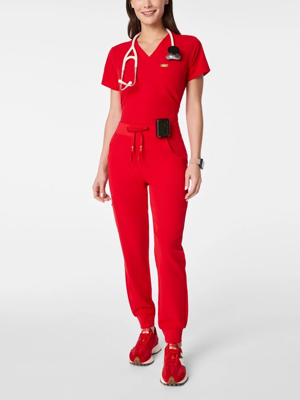 FIGS SET! Pop Red Catarina One-Pocket Top (SR); Zamora High Rise Joggers (MP)